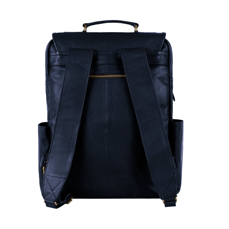 backpack navy blue and leather The City Backpack (Navy)