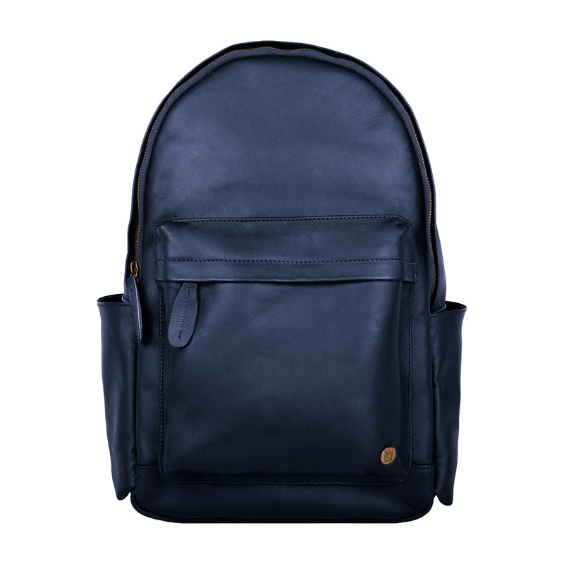classic leather backpack blue-avio Classic Navy Leather Backpack 16" Macbook Capacity