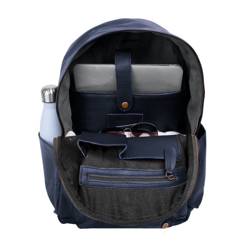 Classic Navy Leather Backpack 16