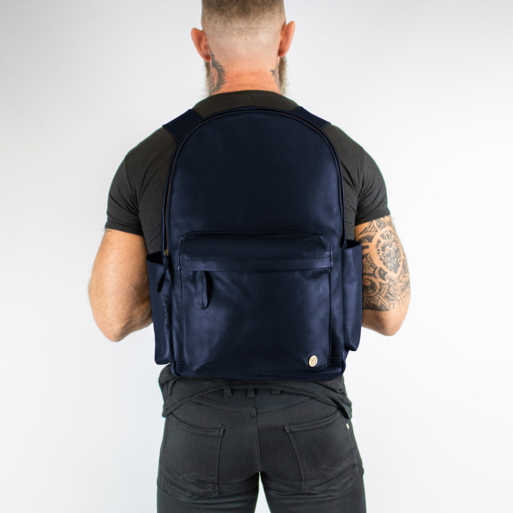 Classic Navy Leather Backpack 16