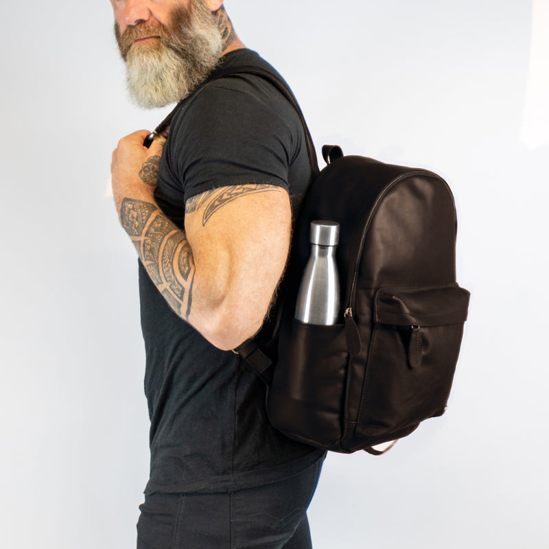 brown leather backpack with side zippers For Men | 16" Laptop Backpack | Leather College Backpack With a top handle and adjustable straps Berliner Bags - Utrecht XL