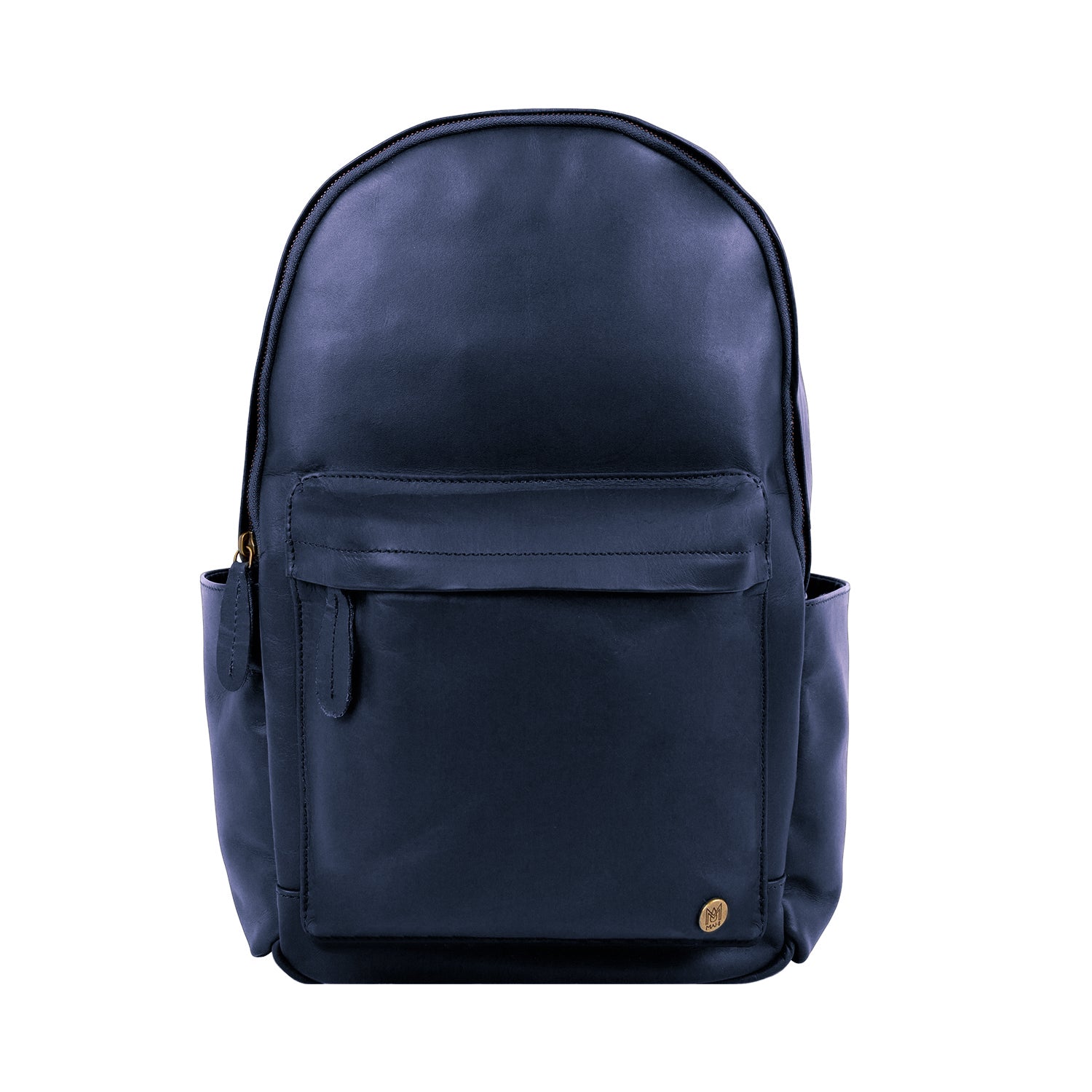 Personalized Navy Leather Backpack with Side Pockets And 13 Inch Laptop ...