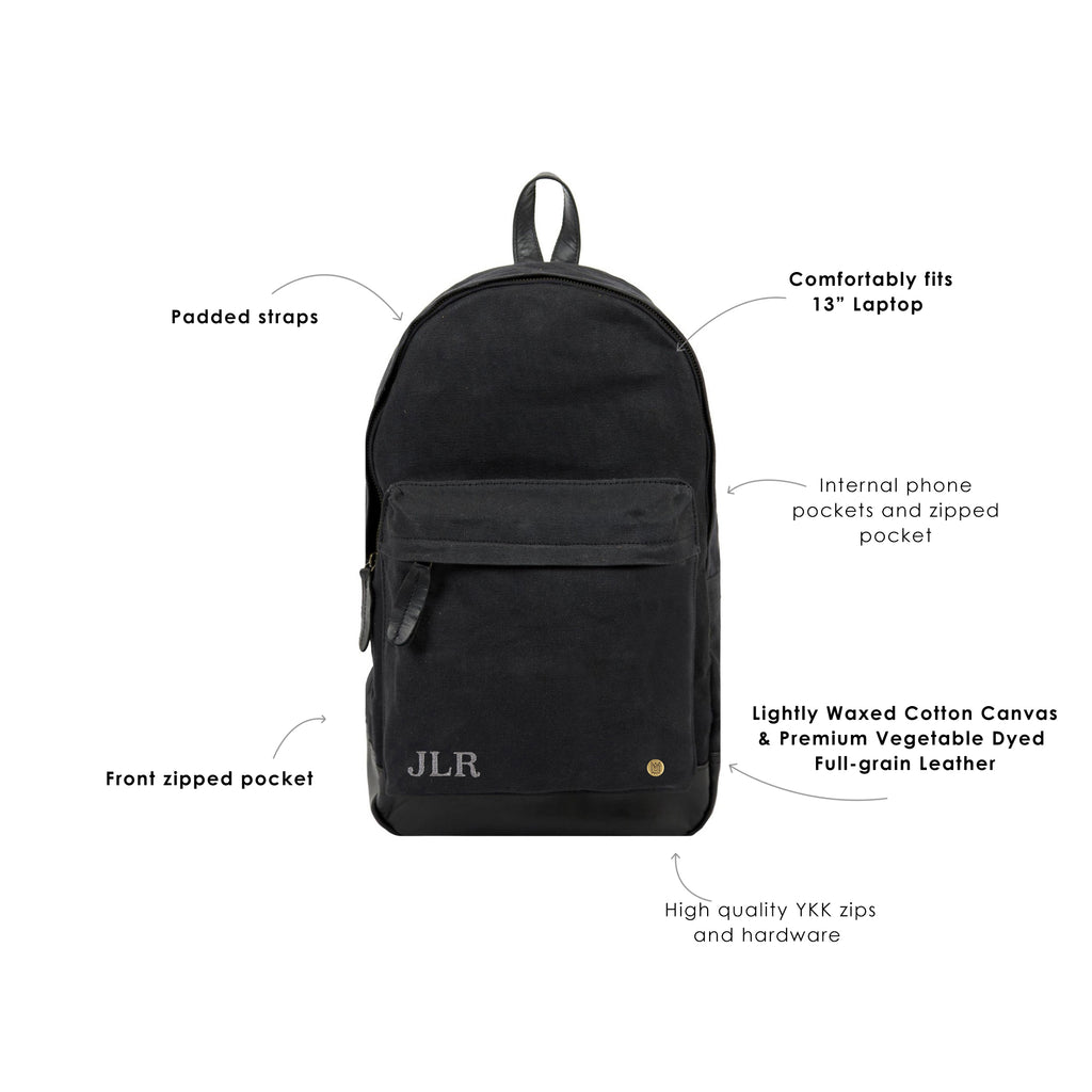 black leather canvas backpack Black Canvas + Leather Backpack For School, College- Back to School, Not Personalized