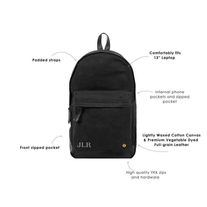 black leather canvas caravan backpack Black Canvas + Leather Backpack For School, College- Back to School, Not Personalized