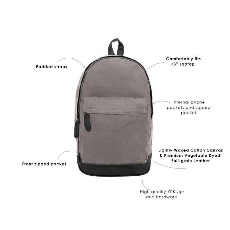 dark gray leather backpack Grey Canvas & Black Leather Backpack For Professionals |Back to School Personalized (Grey)