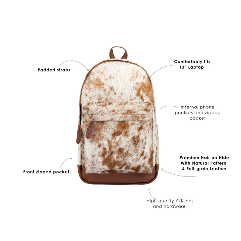 Natural Brown and White Cow Print Leather Cowhide Backpack – MAHI Leather