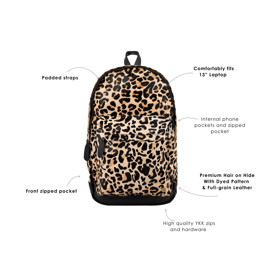 Leopard Print Backpack; Cowhide Leather Backpack For Work or