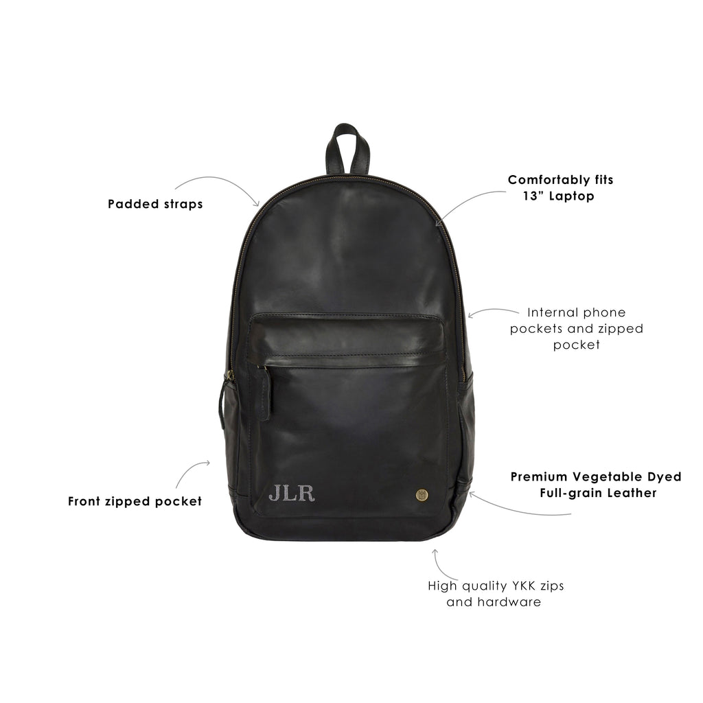 Personalized Black Leather Backpack with Side Pockets – MAHI Leather