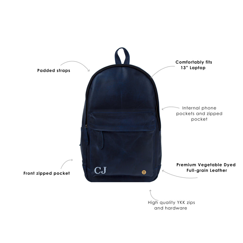 Classic Navy Leather Backpack For Work or College | Back to School ...