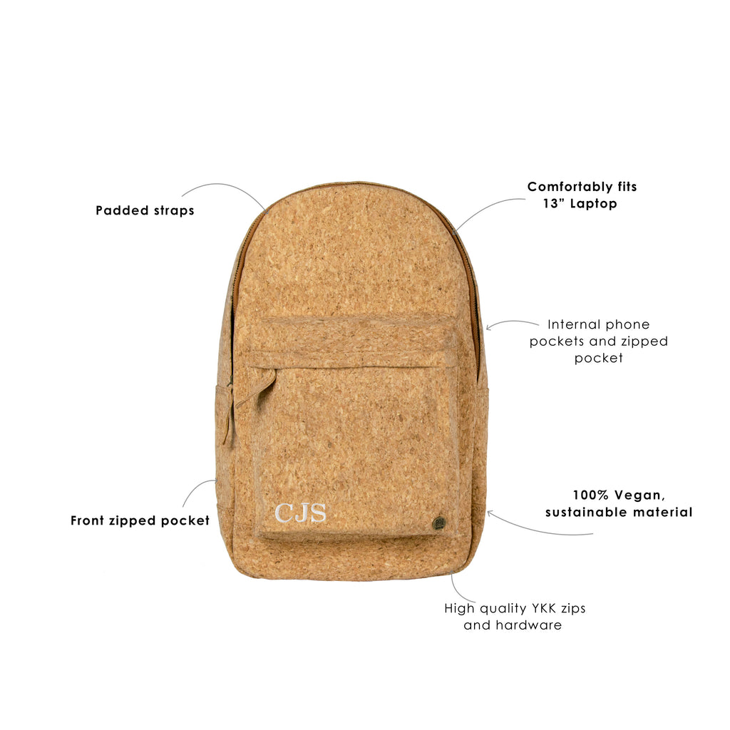 cork leather leaf backpack Vegan Cork Leather Backpack 13" Capacity
