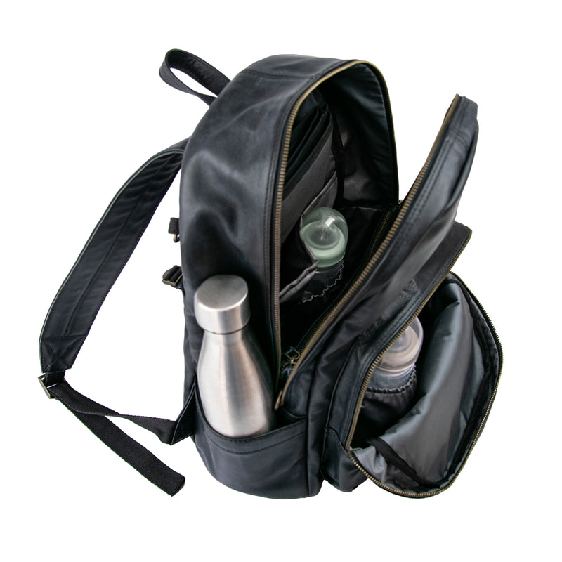 black leather changing bag backpack Black Leather Changing/Diaper Backpack (unisex)- Leather Changing Bag, Not Personalized
