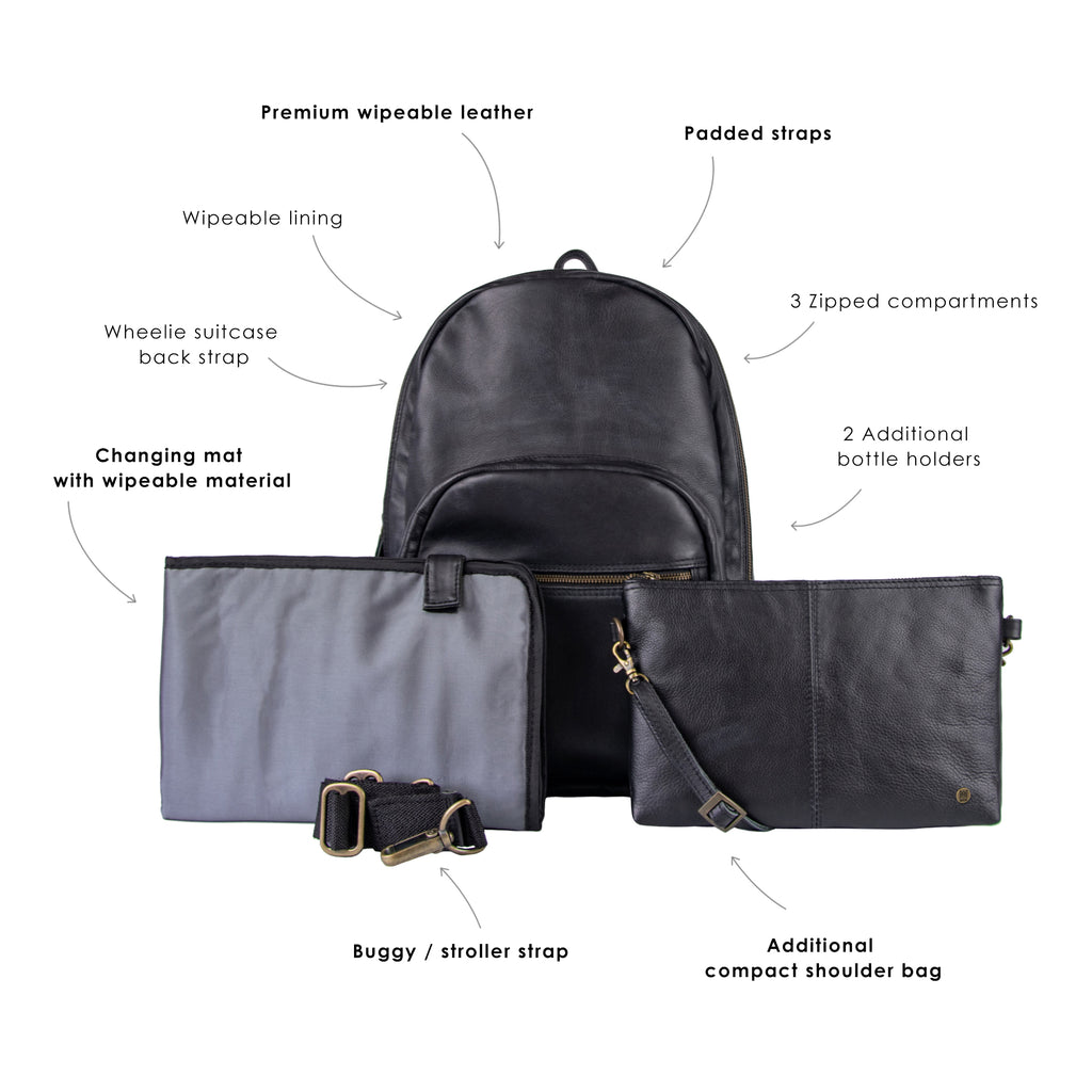 black leather backpack changing bag The Changing Backpack