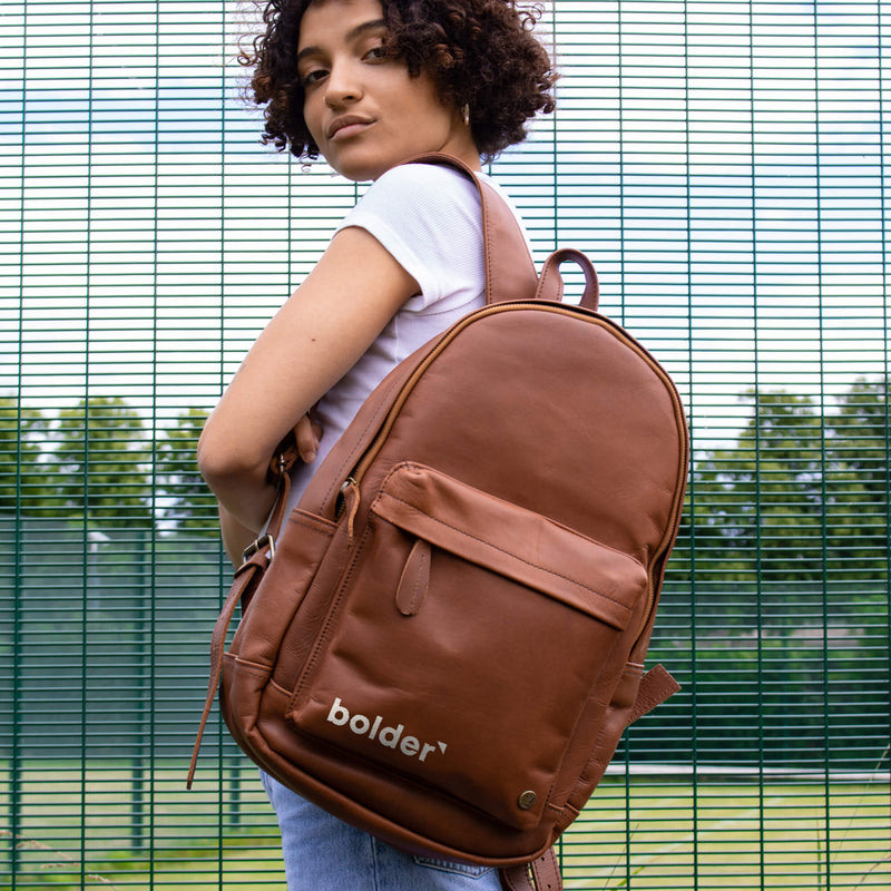 branded leather backpack