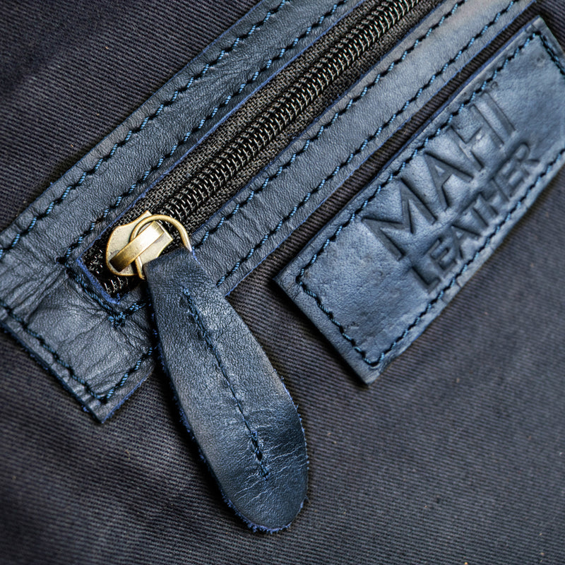 blue seven brand leather backpack Personalized Navy Leather Backpack 16" Capacity