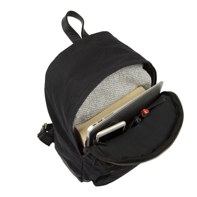 Black Canvas + Leather Backpack For School, College- Back to