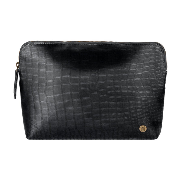 Black Crocodile Print Leather Make-Up Bag Faux Croc Embossed