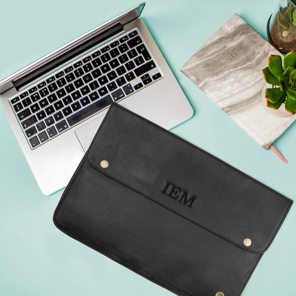 Black Full Grain Leather Macbook Sleeve for 13 inch or 15 inch