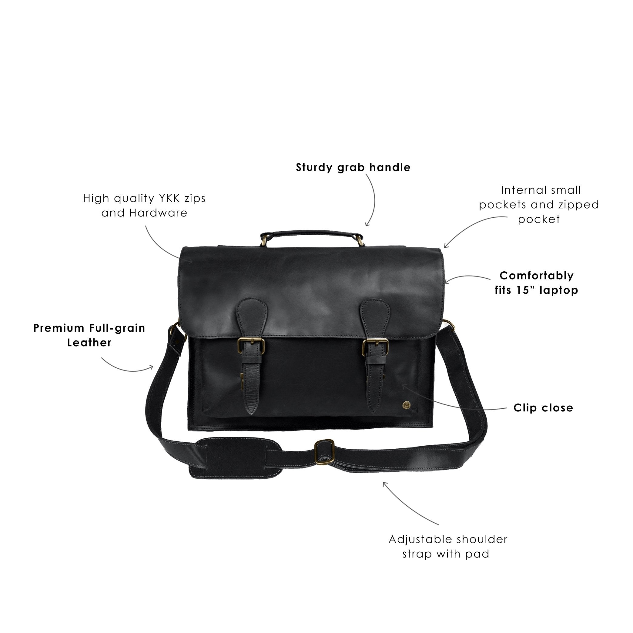 Personalized Black Leather Messenger Bag for Students and Professionals ...