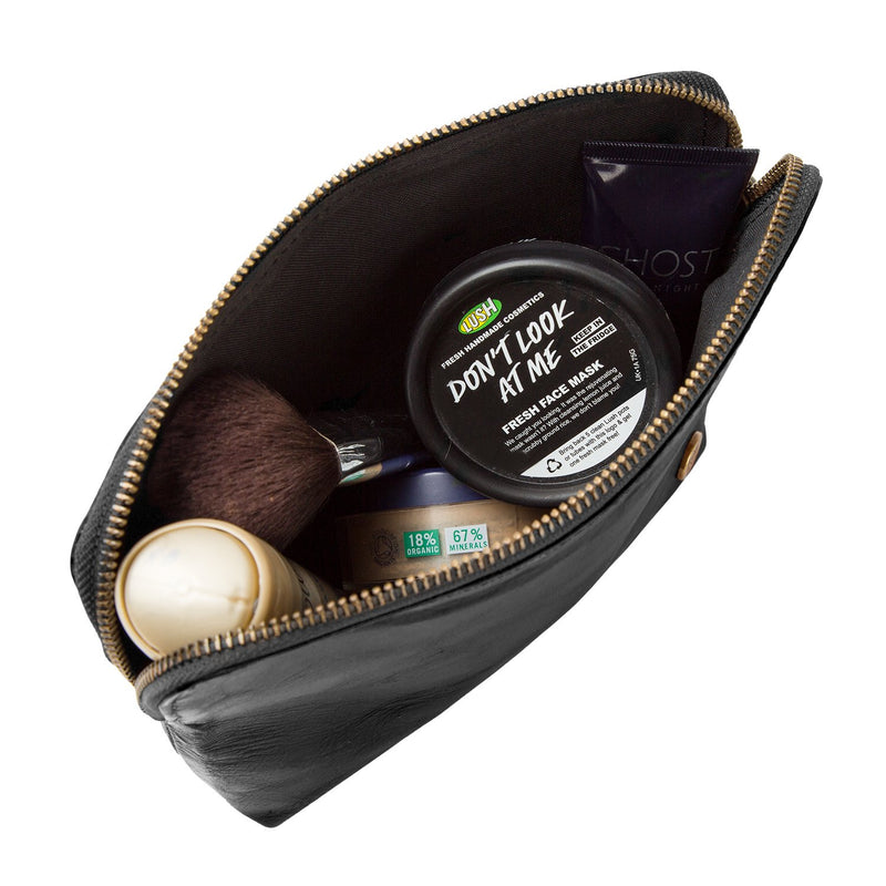 Black Leather Make-Up Toiletry Bag  Personalized Small Cosmetics Bag –  MAHI Leather
