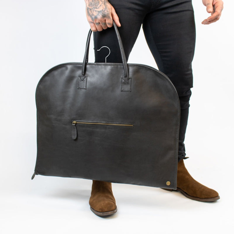 Free Personalized Black Leather Garment Bag Carry-on Garment Bag