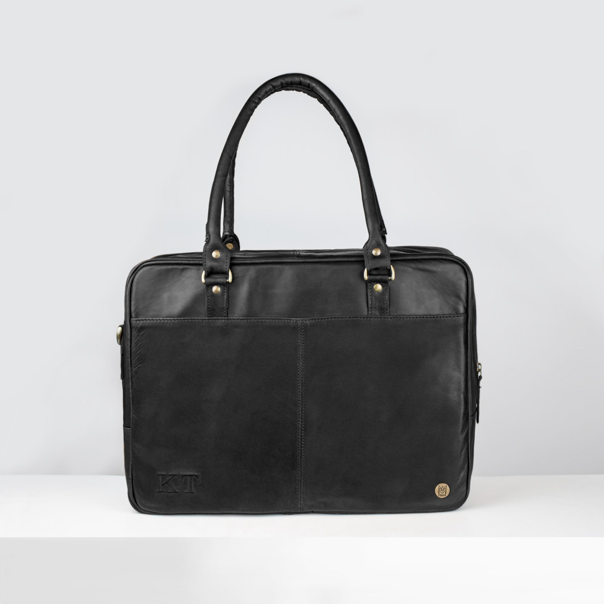 Black Leather Laptop Bag For Work with 15