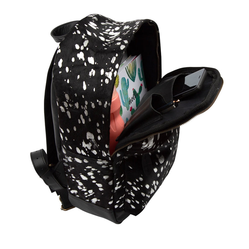 black and silver leather backpack Signature in Rebel Raven with Black Zipper Rebel Athletic zipper system allows the bag to be opened up flat Black Leather Backpack for Women