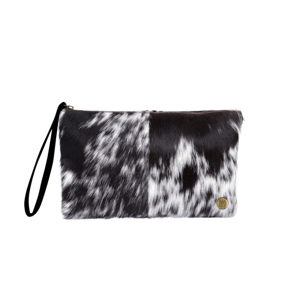 Black White Natural Cowhide Clutch Bag Cow Print Clutch