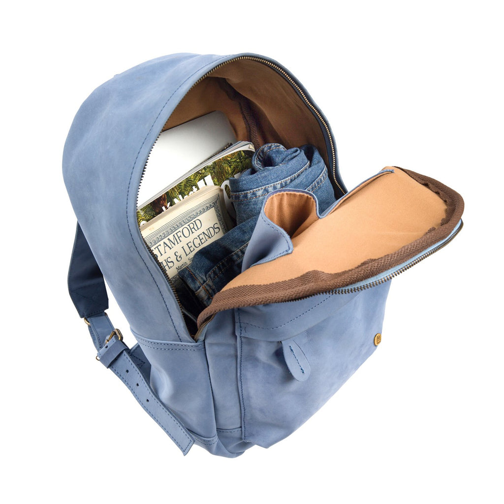 Blue Suede Leather Backpack for Work or College