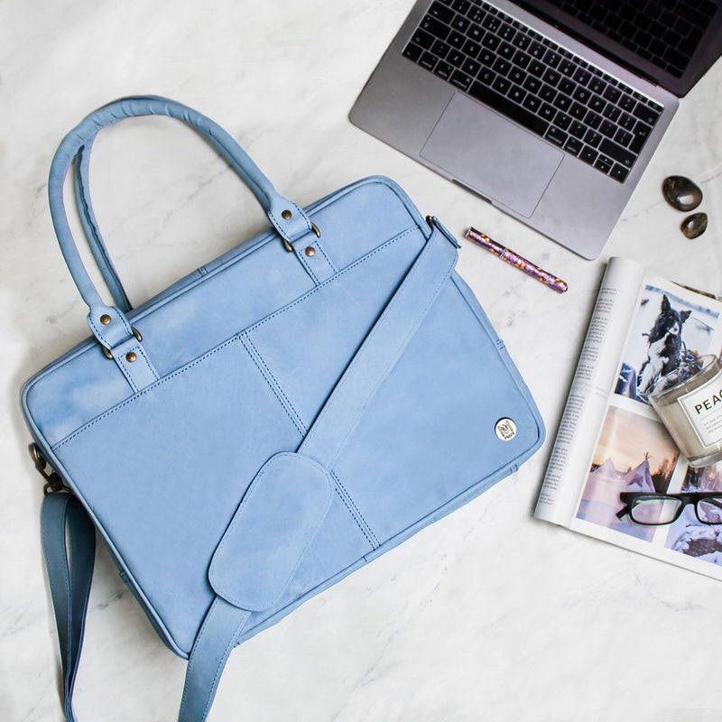 15 laptop backpack sky blue Blue Suede Leather Laptop Bag for Work with 15" Laptop Capacity – MAHI Leather