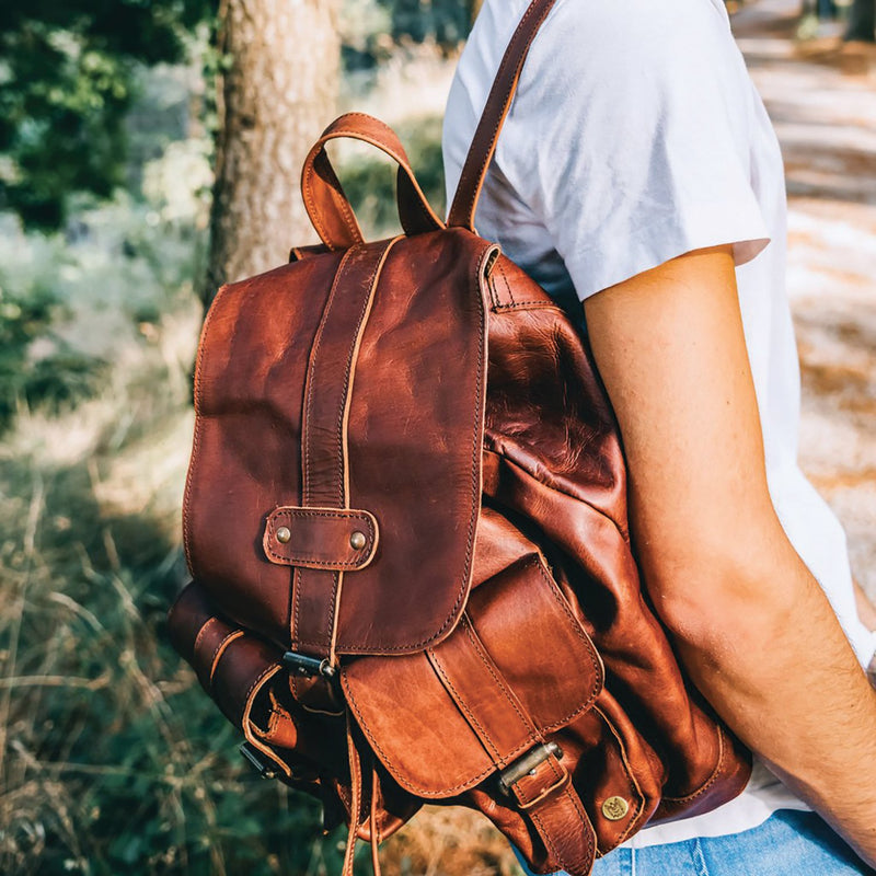 Womens Premium Brown Leather Drawstring Backpack for Work and School, Not Personalized Womens Premium Brown Leather Drawstring Backpack for Work and School, Not Personalized