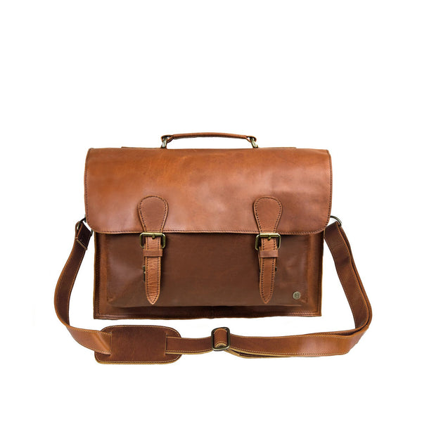 Vintage Brown Leather Messenger Bag for Work and School - 15