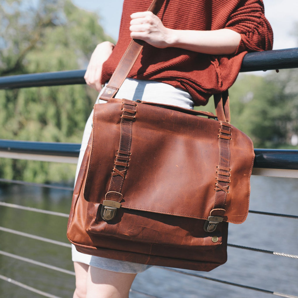 Tan Leather Messenger Satchel with 15 Laptop Capacity – MAHI Leather