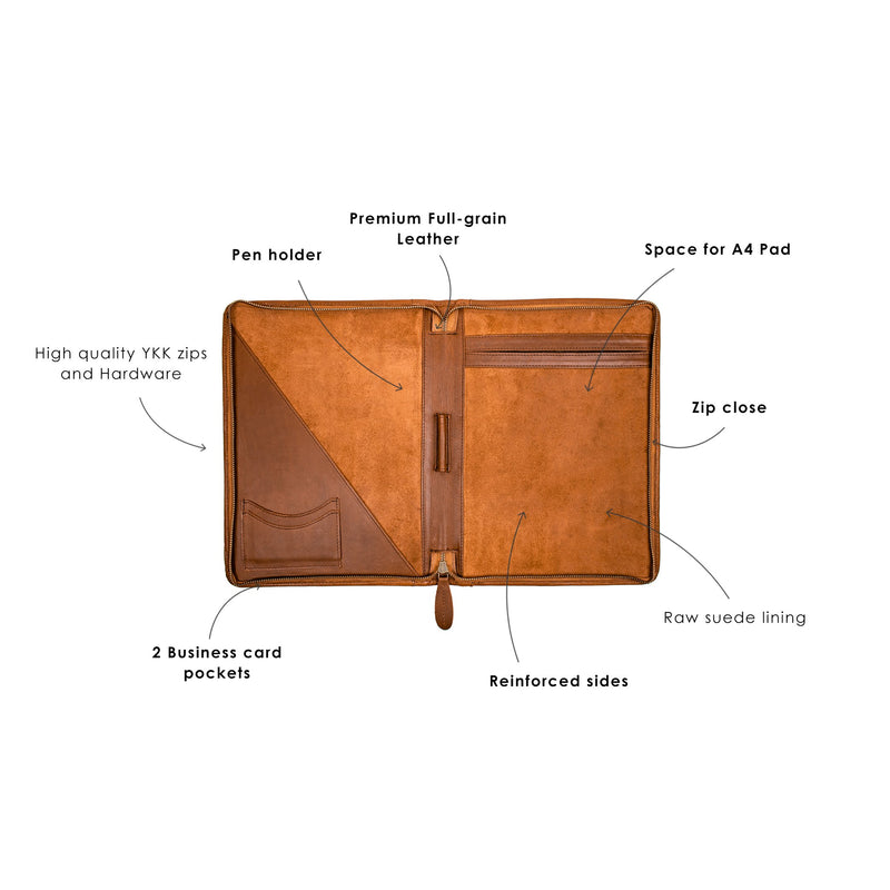 Brown Leather Portfolio  Personalized A4 Document Holder for