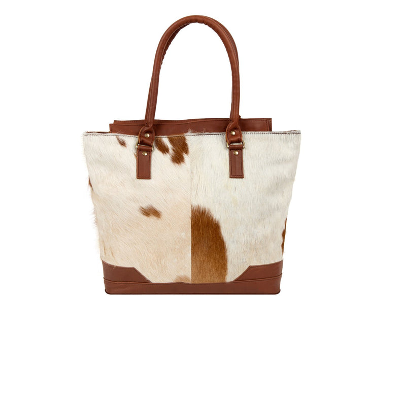 Brown & White Pony Hair Leather Tote Bag For Her - Womens
