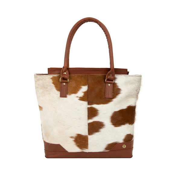 calf hair leather purse backpack Brown & White Pony Hair Leather Tote Bag For Her