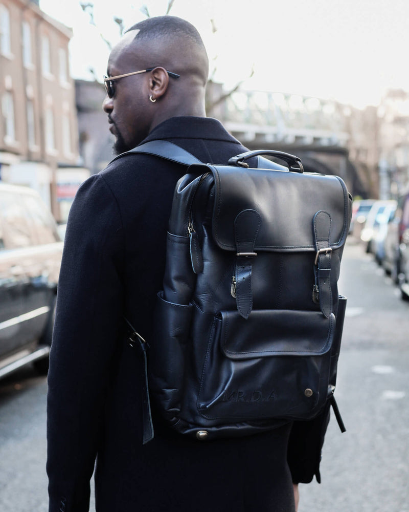 best black leather backpack mens Liberty Men's Elegant grain leather and a cotton twill innershell The Philos Black Leather Backpack
