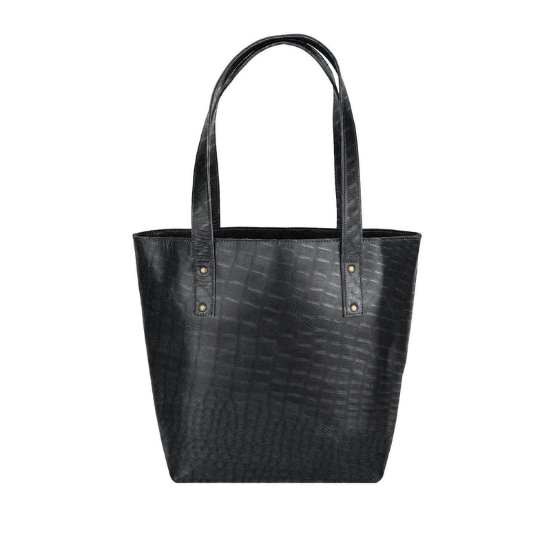 Black Leather-Look Embossed Tote Bag