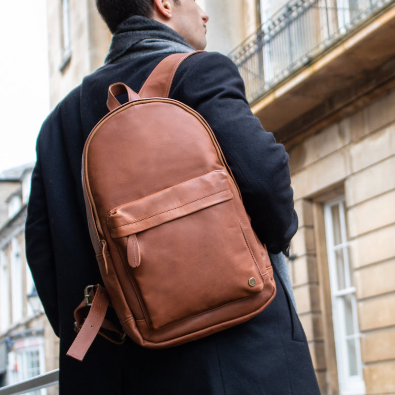 Mens tan leather backpack sale