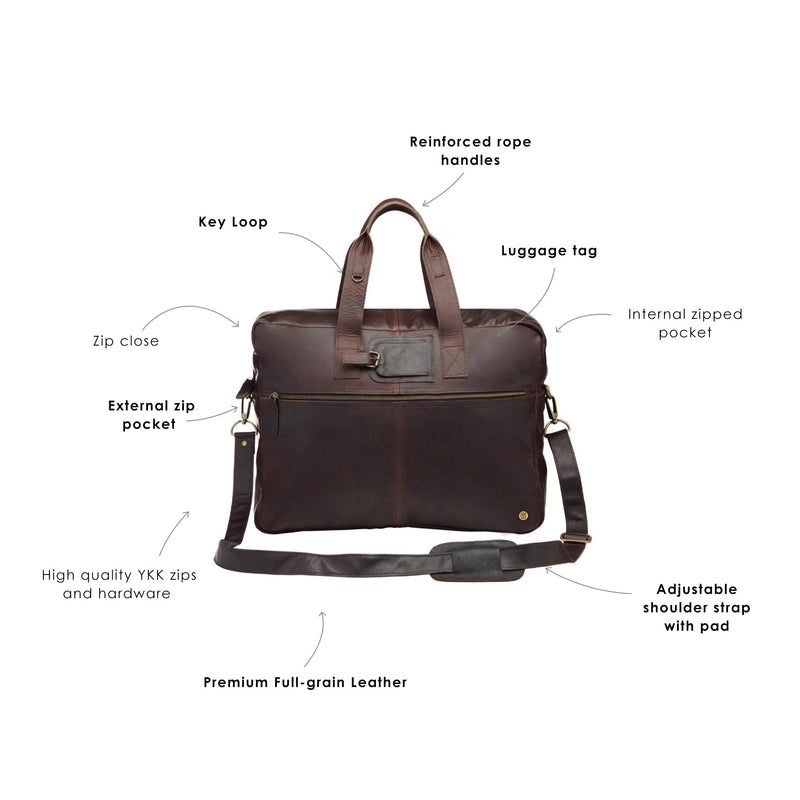 Mahogany Leather Holdall - Leather Bag for Weekend + Overnight Trips ...