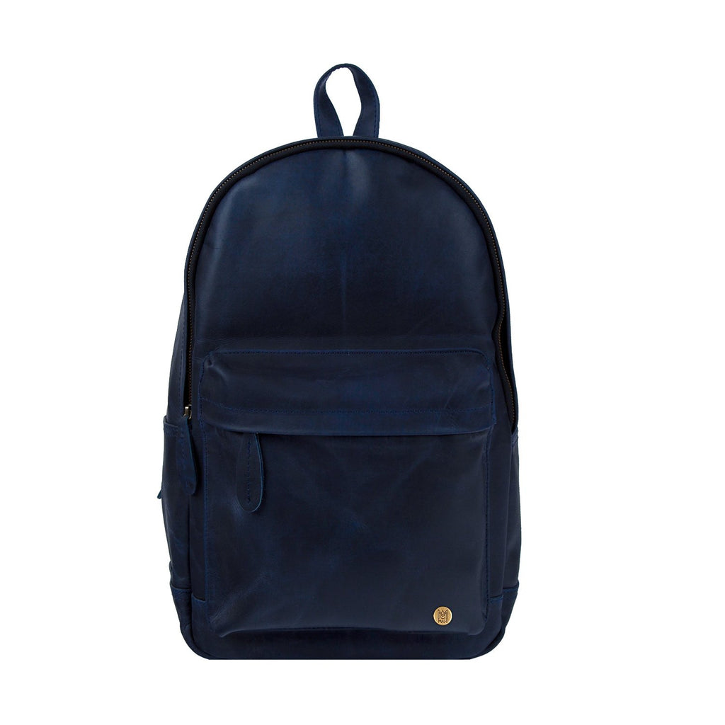 Classic Navy Leather Backpack For Work or College
