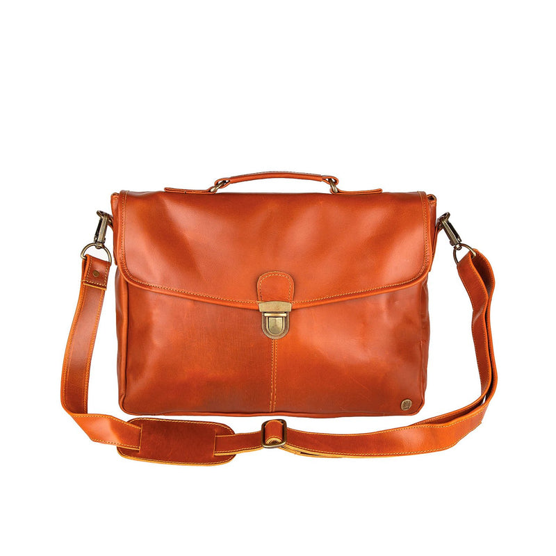 Clip-Up Satchel in Tan Leather with 15