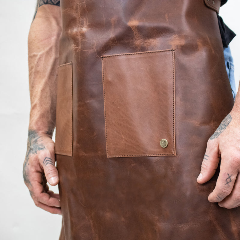 Multi-Pocket Brown Leather Apron  Full Grain Leather Apron for DIY – MAHI  Leather