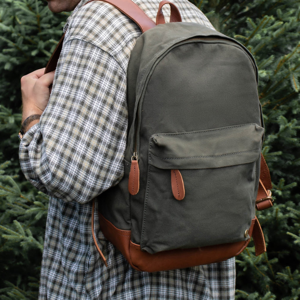 backpack brown leather canvas Green Canvas and Brown Leather Backpack For College