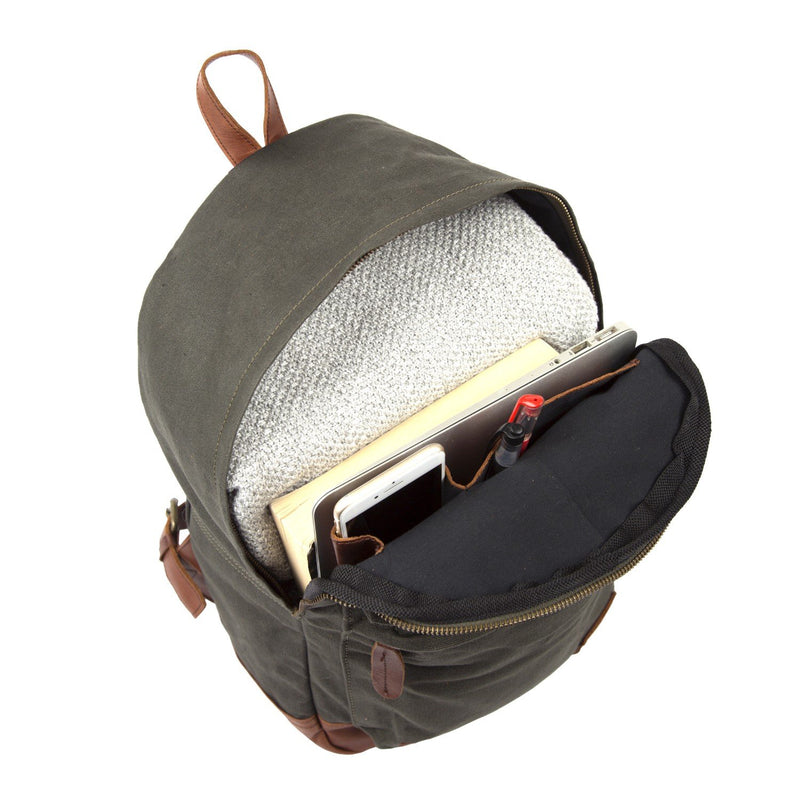 canvas leather backpack small Green Canvas and Brown Leather Backpack For College