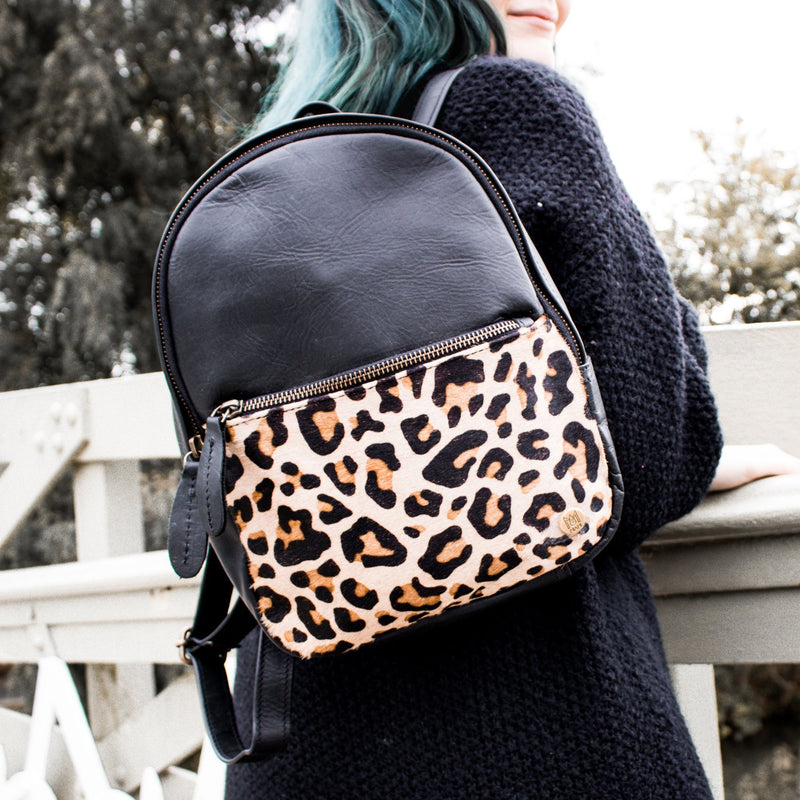 bebe leopard mini backpack Leopard Print Black Leather Mini Backpack