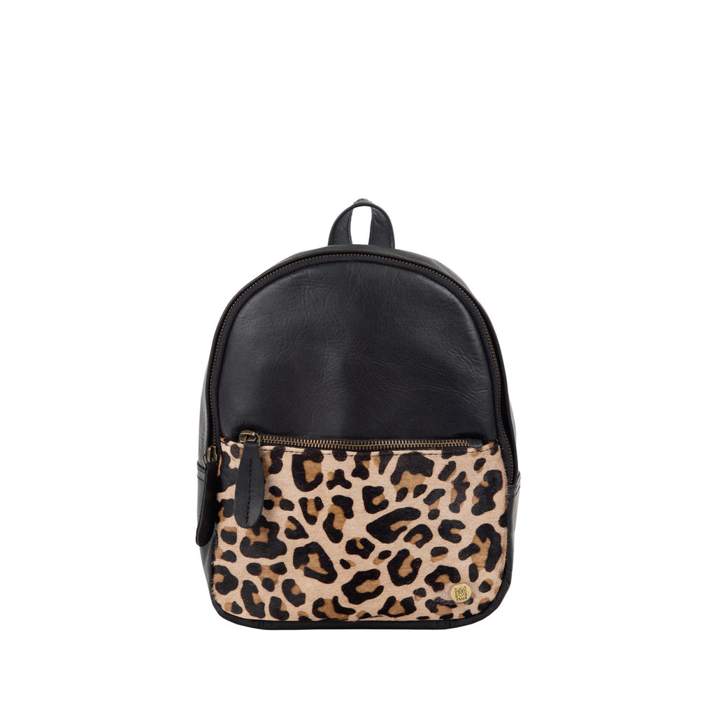 Leopard Print Black Leather Mini Backpack