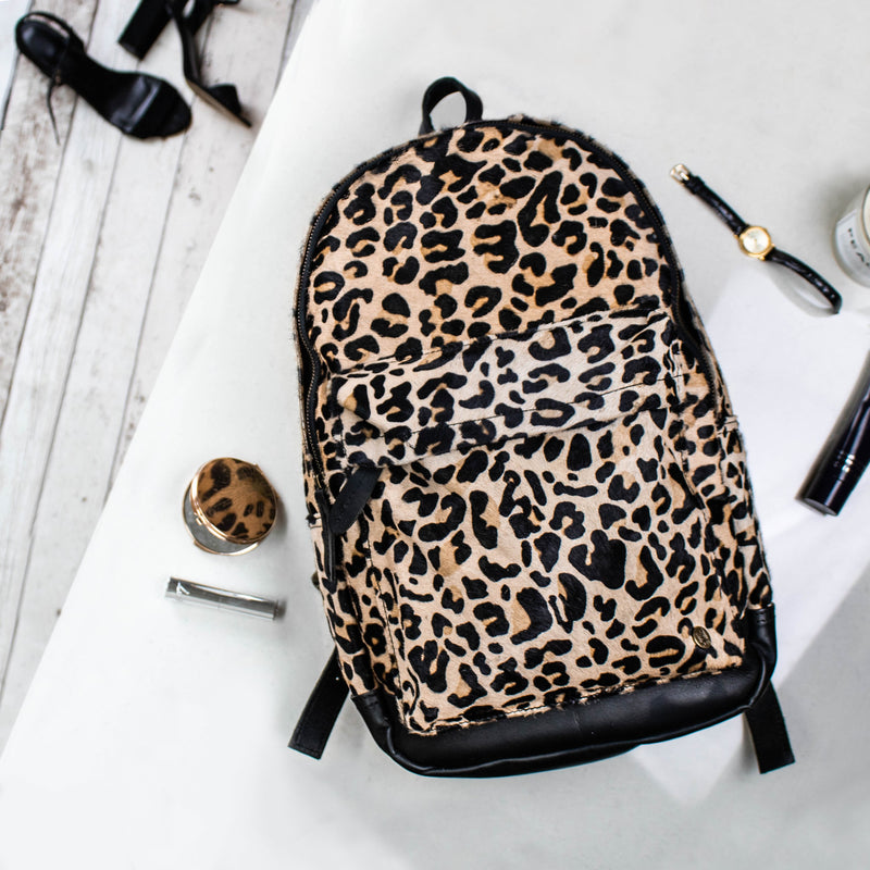 Leopard Print Backpack; Cowhide Leather Backpack For Work or School
