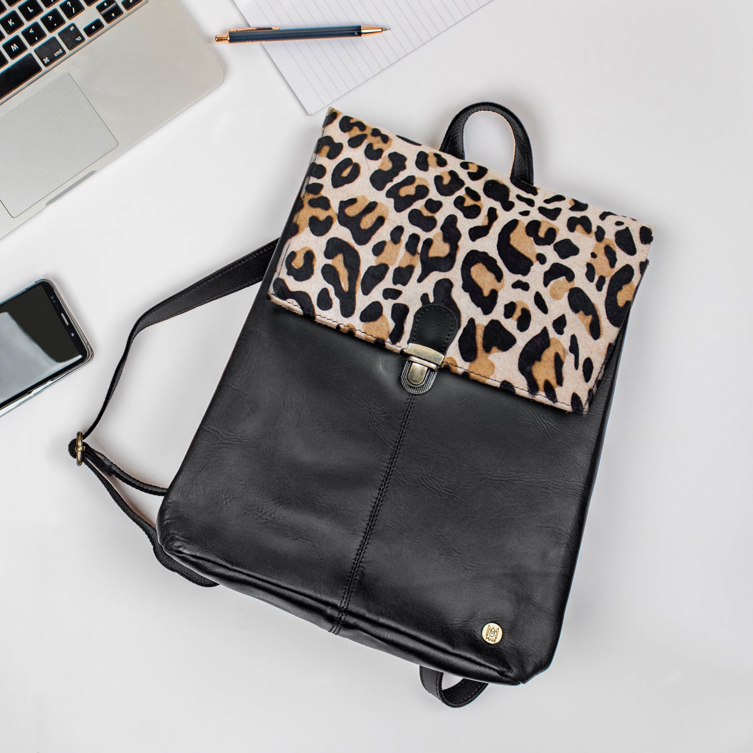 Leopard Print Rucksack Personalised Leopard Print Leather Backpack for Work and School – MAHI ...