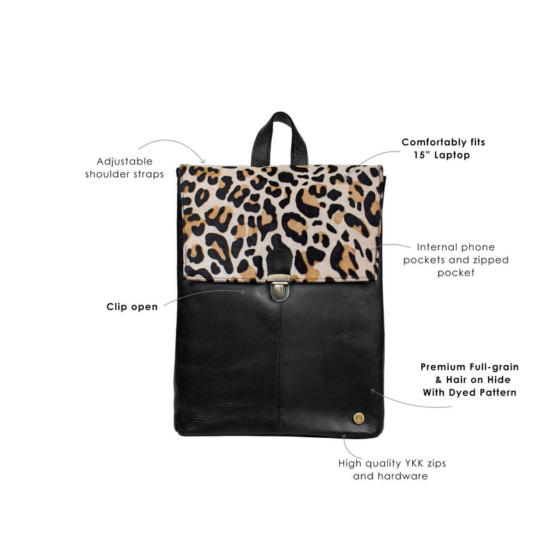 Personalised Leopard Print Leather Backpack for Work and School – MAHI Leather