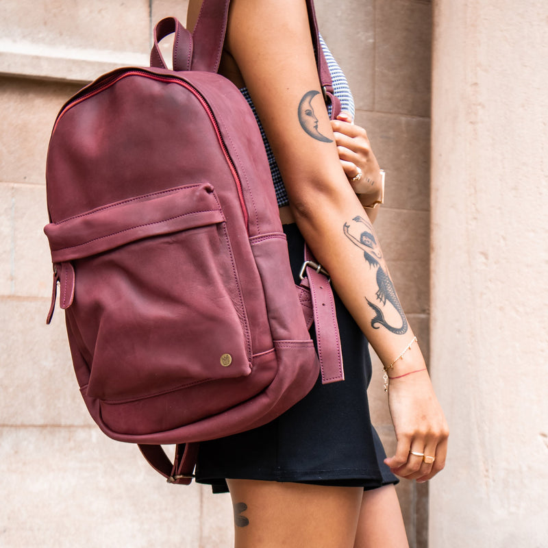burgundy leather backpack Maroon Rucksack